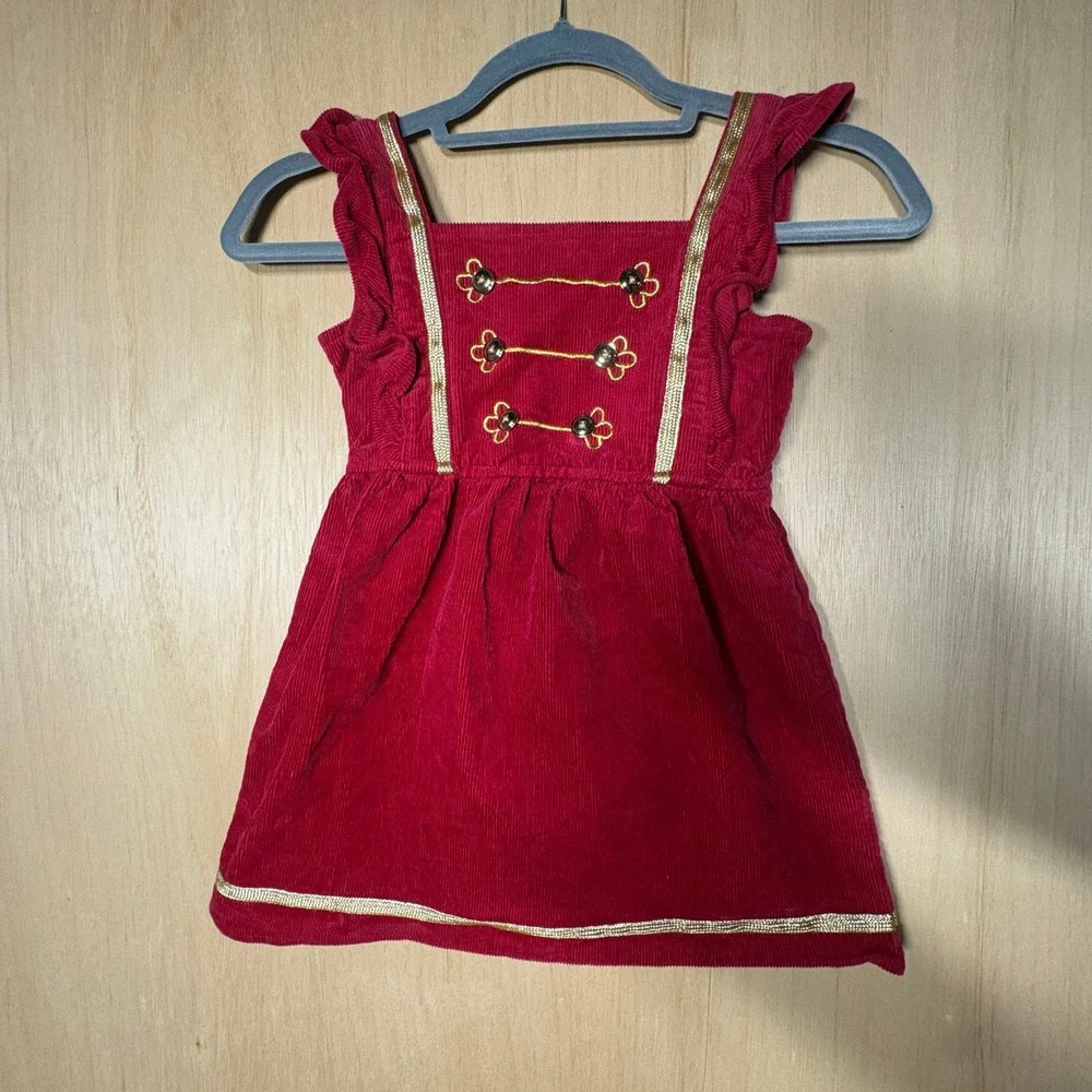 Gymboree NYC Ballet Red Corduroy Nutcracker Dress Gold Trim Girls Size 6